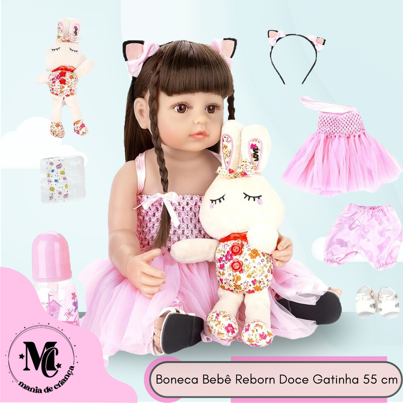 Boneca Bebê Reborn Doce Gatinha 55cm